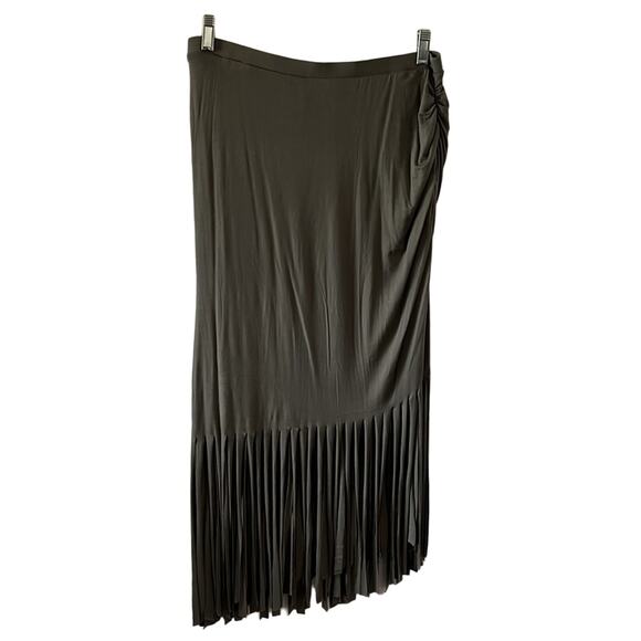 INC International Concepts Olive Green Knit Fringed Skirt Woman Size Large Boho - Picture 2 of 8
